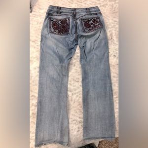 Cowgirl tough Paisley red embroider jeans, women’s 33 x 34.